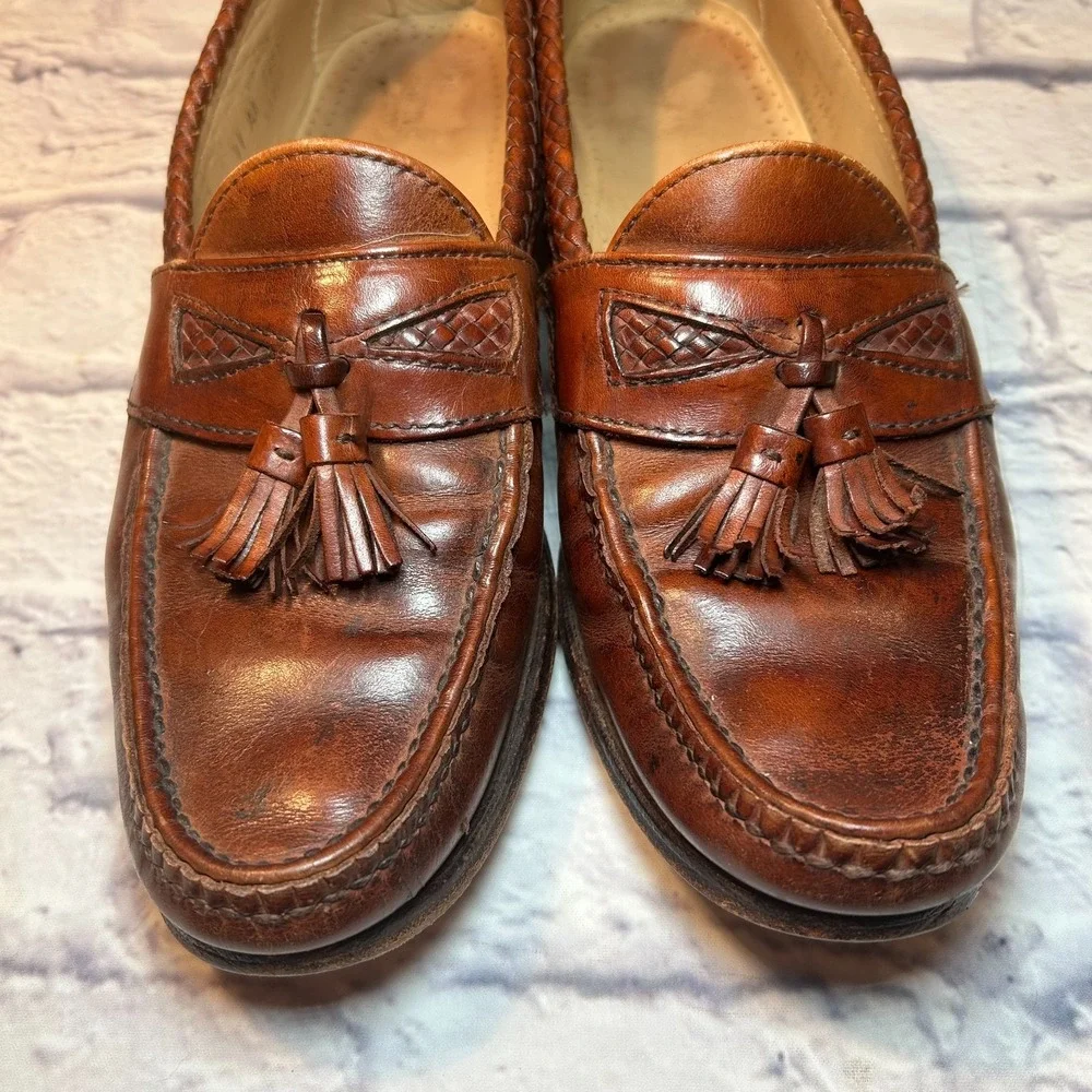 Allen Edmonds Maxfield Loafers Mens 11 AA Chili Brown Leather Narrow Tassels